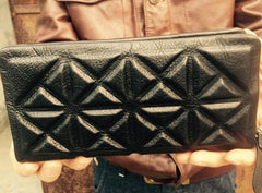 Genuine Leather Mens Cool Long Leather Wallet Zipper Clutch Wristlet Wallet for Men - imessengerbags