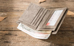 Gray Cool Leather Mens Small Wallet Bifold Vintage Slim billfold Wallet for Men - imessengerbags