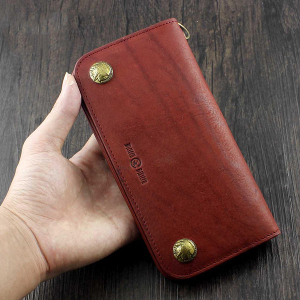 Badass Brown Leather Men's Long Biker Chain Wallet Biker Wallet Chain Wallet For Men - imessengerbags