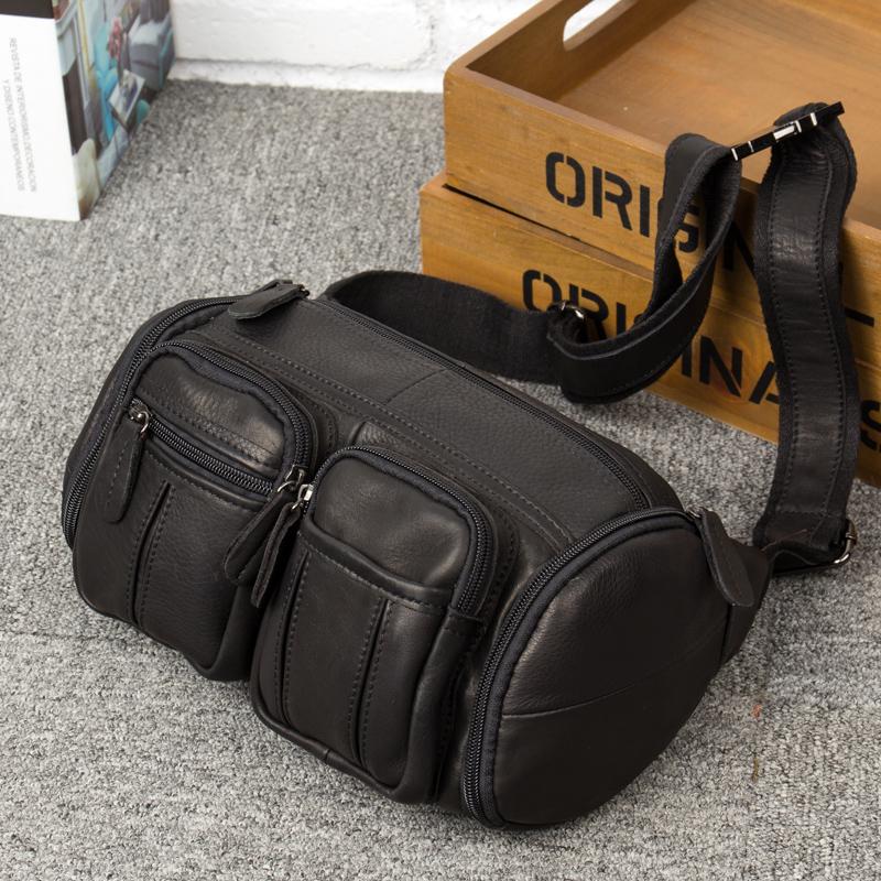 Black Leather Mens Fanny Pack Waist Bag Hip Pack Belt Bag Bumbag for Men - imessengerbags