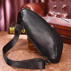 Cool Black Mens Leather One Shoulder Backpack Chest Bag Sling Bag Sling Crossbody Bag For Men - imessengerbags