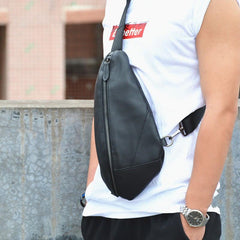 Cool Black Mens Leather One Shoulder Backpack Chest Bag Sling Bag Sling Crossbody Bag For Men - imessengerbags