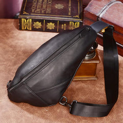 Cool Black Mens Leather One Shoulder Backpack Chest Bag Sling Bag Sling Crossbody Bag For Men - imessengerbags