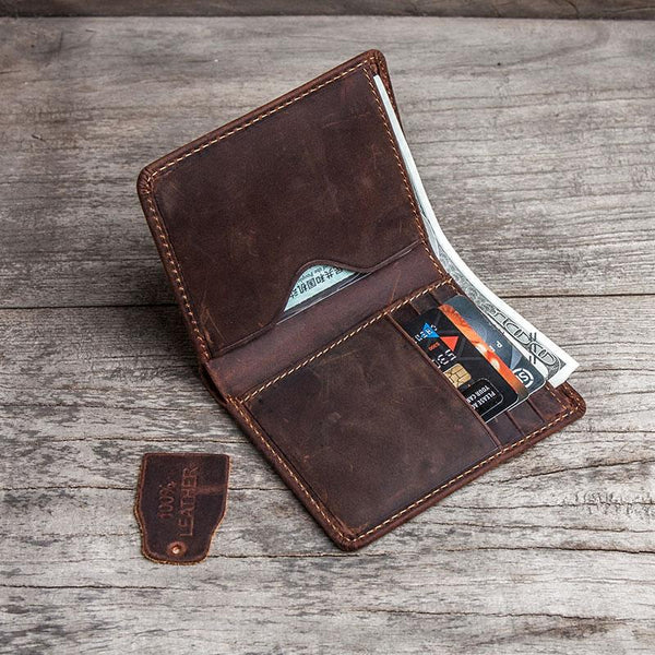 Cool Leather Men Slim Small Wallet Bifold Vintage Small Wallet for Men - imessengerbags