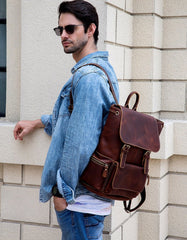 Cool Leather Mens Backpack Vintage Travel Backpack School Backpacks for Men