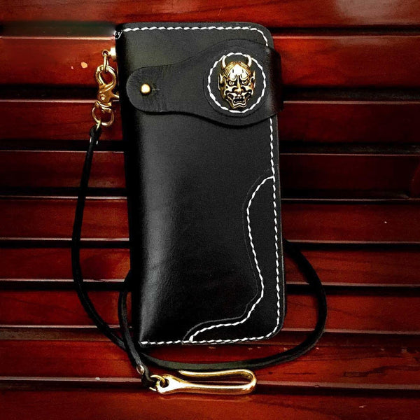 Handmade Black Leather Men's Long Biker Wallet Chain Wallet Long Biker Chain Wallet For Men - imessengerbags