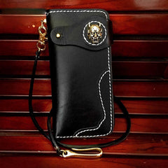 Handmade Black Leather Men's Long Biker Wallet Chain Wallet Long Biker Chain Wallet For Men - imessengerbags