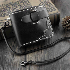 Handmade Black Leather Men's Small Biker Wallet Chain Wallet billfold Wallet with Chain For Men - imessengerbags