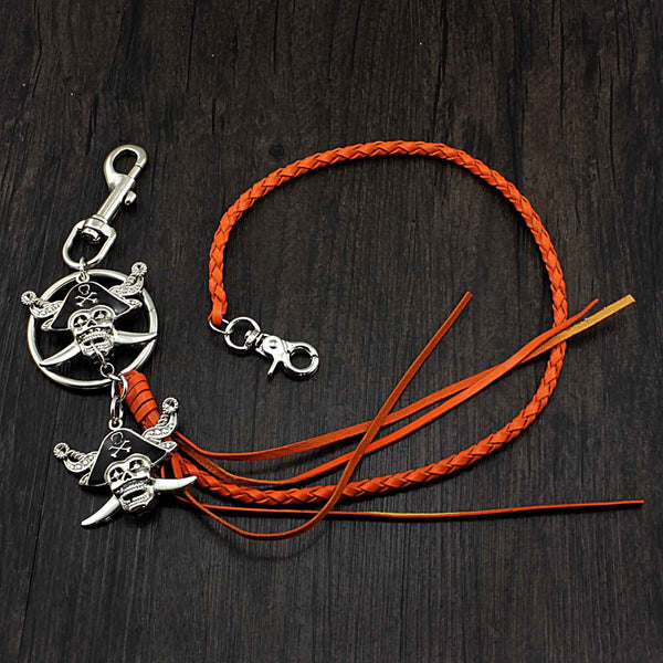 Handmade Braided PIRATE SKULL Leather Cool Punk Rock Wallet Chain Biker Trucker Wallet Chain Trucker Wallet Chain for Men - imessengerbags