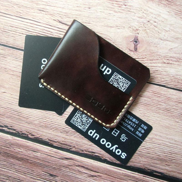 Handmade Leather Mens Slim Front Pocket Wallets Leather Cards Wallet for Men - imessengerbags