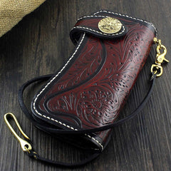 Handmade Tooled Leather Men's Biker Wallet Motorcycle Wallet Long Wallet with Chain For Men - imessengerbags