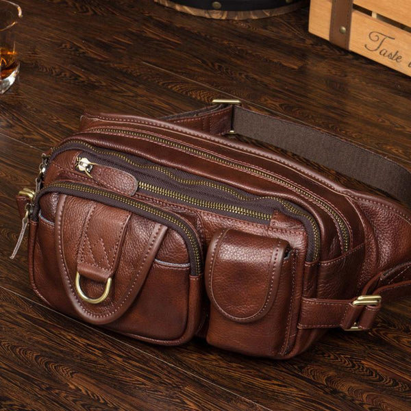 Leather Fanny Pack Mens Waist Bag Hip Pack Belt Bag Bumbag for Men - imessengerbags