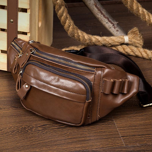 Leather Fanny Pack Mens Waist Bag Hip Pack Belt Bag Bumbag for Men - imessengerbags