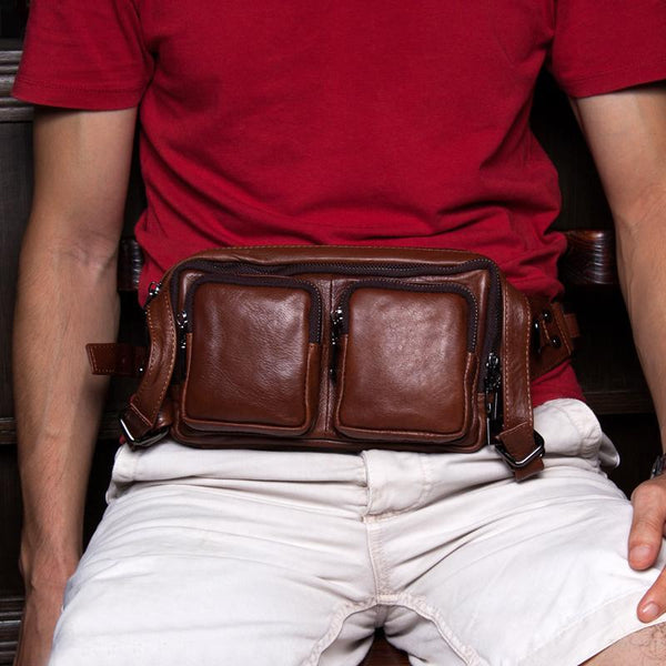 Leather Fanny Pack Mens Waist Bag Hip Pack Belt Bag Bumbag for Men - imessengerbags