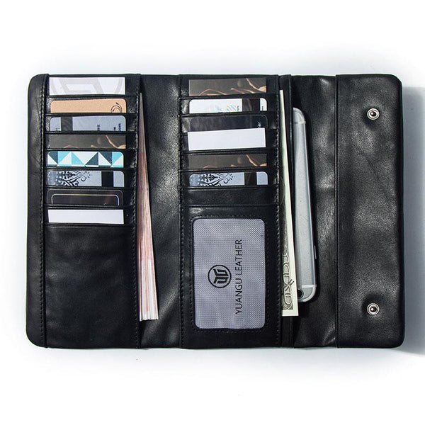 Leather Long Wallets for Men Trifold Black Men Long Wallet - imessengerbags