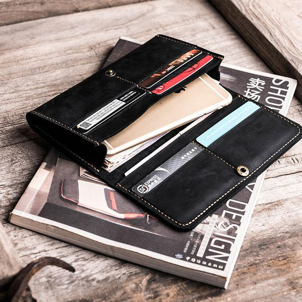 Leather Long Wallets for men Bifold Vintage Men Long Wallet - imessengerbags