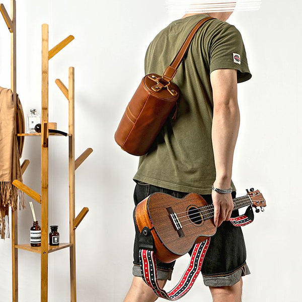 Leather Mens Cool Barrel Sling Bag Crossbody Bag for men - imessengerbags