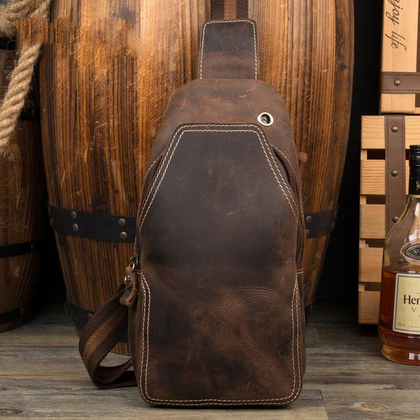 Leather Mens Cool Sling Bag Crossbody Bag Chest Bag for men - imessengerbags