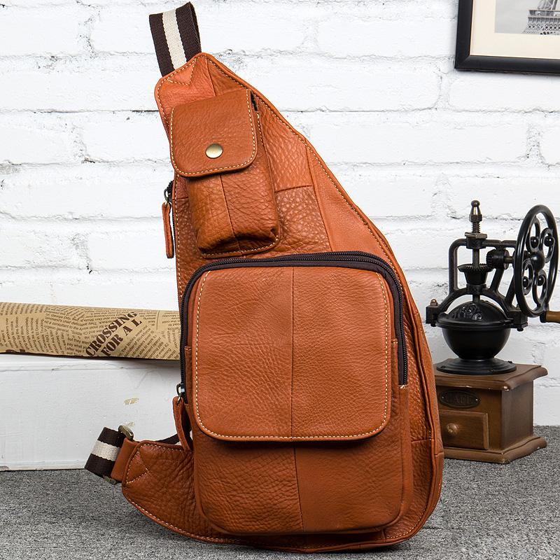 Leather Mens Cool Sling Bag Crossbody Bag Chest Bag for men