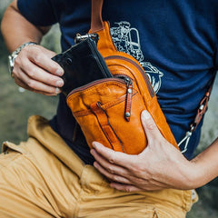 Leather Mens Cool Sling Bag Crossbody Bag Chest Bag for men - imessengerbags