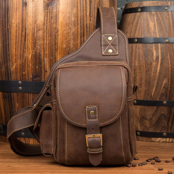 Leather Mens Cool Sling Bag Crossbody Bag Chest Bag for men - imessengerbags