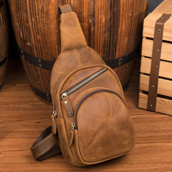 Leather Mens Cool Sling Bag Crossbody Bag Chest Bag for men