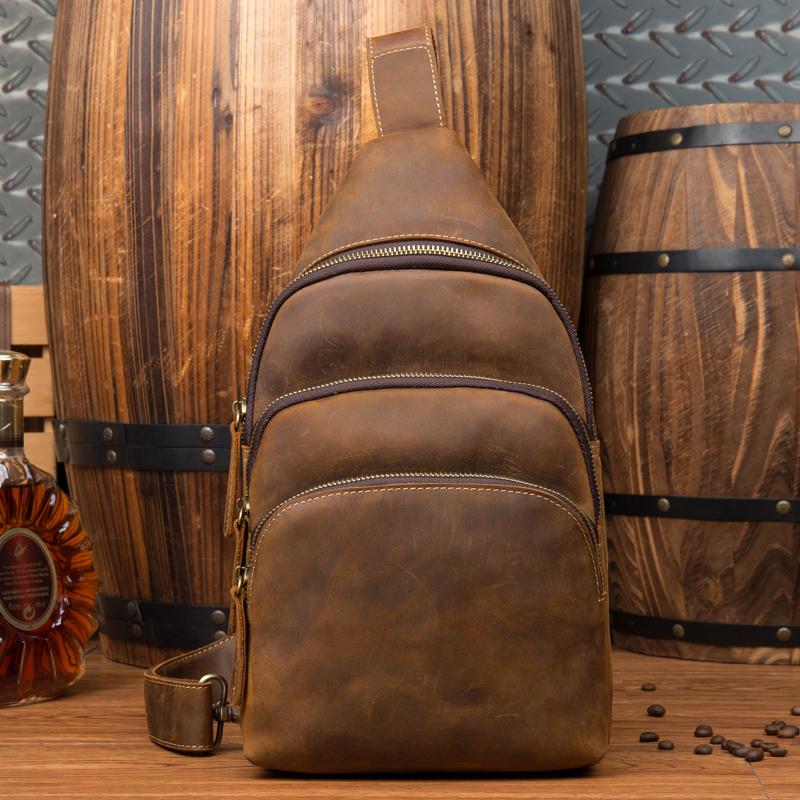 Leather Mens Cool Sling Bag Crossbody Bag Chest Bag for men
