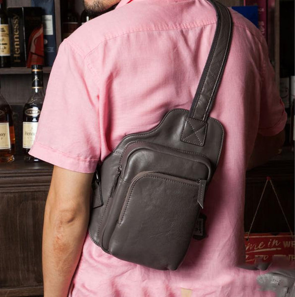 Leather Mens Cool Sling Bag Crossbody Bag Chest Bag for men - imessengerbags