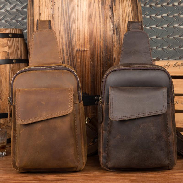 Leather Mens Cool Sling Bag Crossbody Bag Chest Bag for men