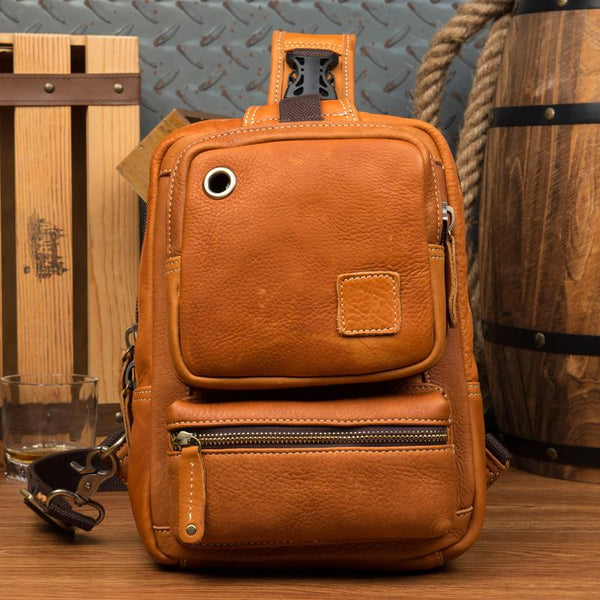 Leather Mens Cool Sling Bag Crossbody Bag Chest Bag for men - imessengerbags
