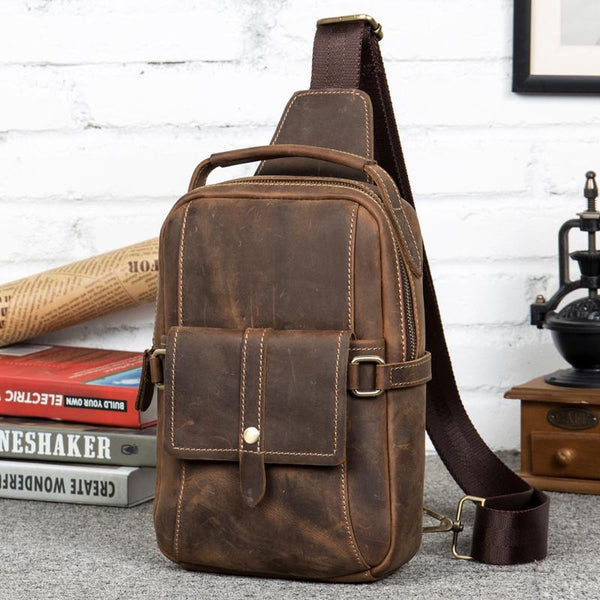 Leather Mens Cool Sling Bag Crossbody Bag Chest Bag for men - imessengerbags