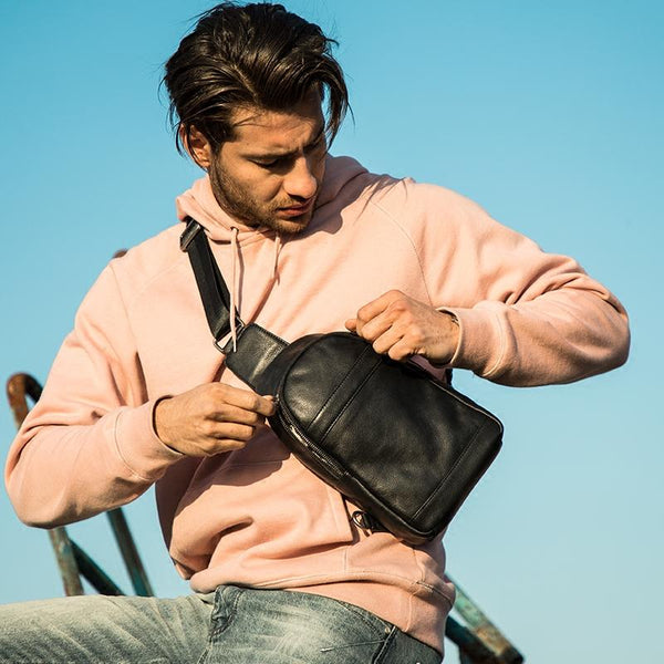 Leather Mens Cool Sling Bag Crossbody Bag Chest Bag for men - imessengerbags