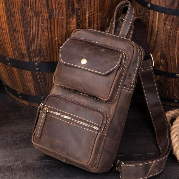 Leather Mens Cool Sling Bag Crossbody Bag Chest Bag for men - imessengerbags