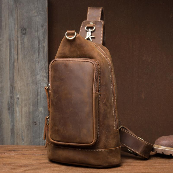 Leather Mens Cool Sling Bag Crossbody Bag Chest Bag for men