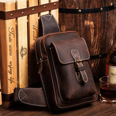 Leather Mens Cool Sling Bag Crossbody Bag Chest Bag for men - imessengerbags