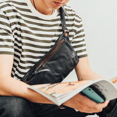 Leather Mens Cool Sling Bag Crossbody Bag Chest Bag for men