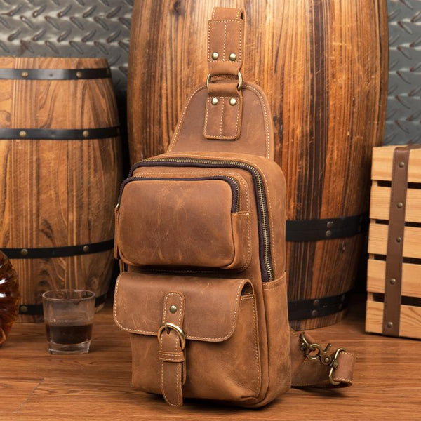 Leather Mens Cool Sling Bag Crossbody Bag Chest Bag for men - imessengerbags