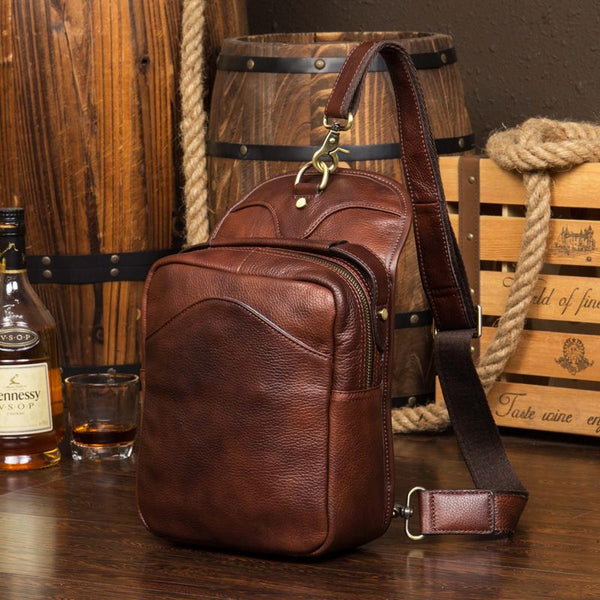 Leather Mens Cool Sling Bag Crossbody Bag Chest Bag for men - imessengerbags