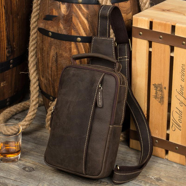 Leather Mens Cool Sling Bag Crossbody Bag Chest Bag for men - imessengerbags
