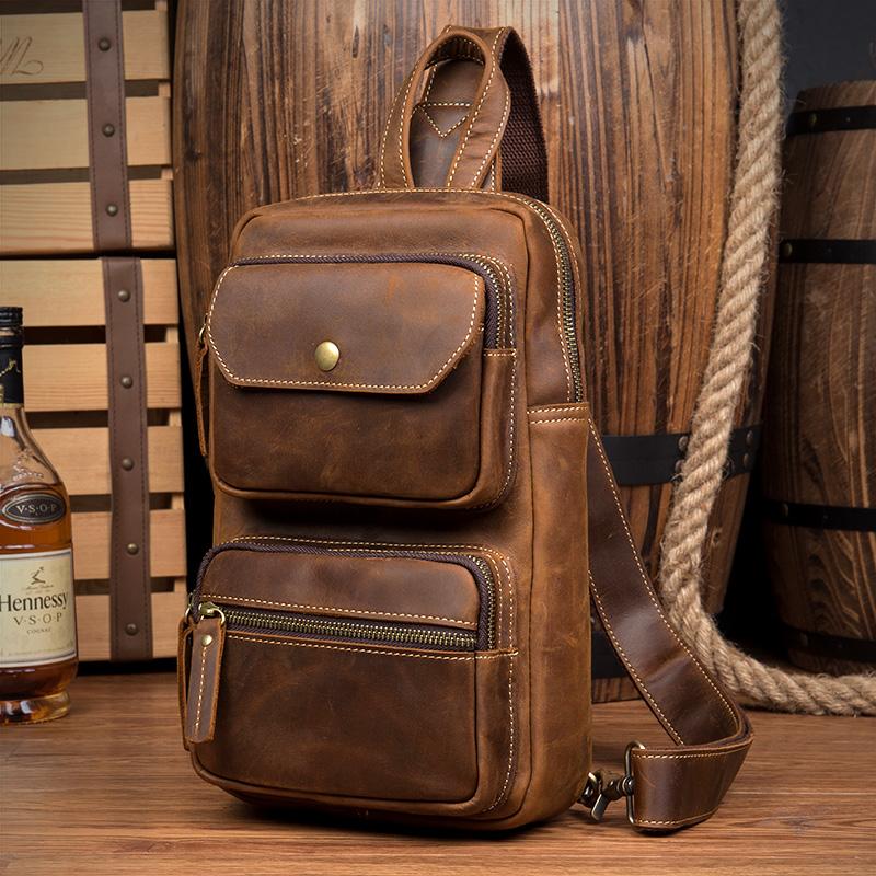 Leather Mens Cool Sling Bag Crossbody Bag Chest Bag for men - imessengerbags