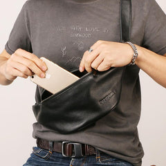 Black Leather FANNY PACK for Men black leather crossbody fanny pack Black leather belt bag