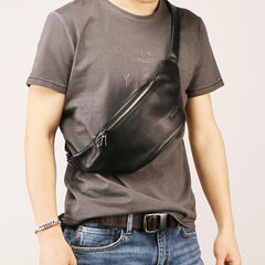 Black Leather FANNY PACK for Men leather hip bag​ black leather crossbody fanny pack Black leather belt bag