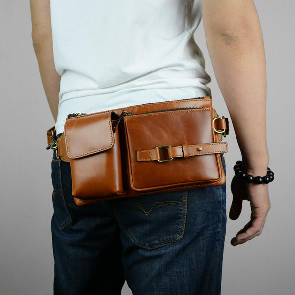 Leather Mens Fanny Pack Waist Bag Hip Pack Belt Bag Bumbag for Men - imessengerbags