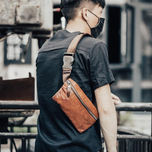 Leather Mens Fanny Pack Waist Bag Hip Pack Belt Bag Bumbag for Men - imessengerbags