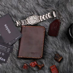 Leather Mens Slim Front Pocket Bifold Small Wallets Card Wallet for Men - imessengerbags
