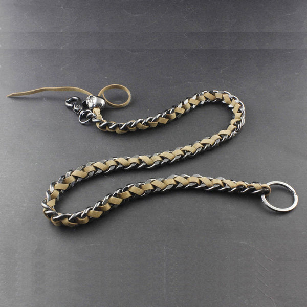 Solid Metal Leather Braided Long Wallet Chain Cool Punk Rock Biker Trucker Wallet Chain Trucker Wallet Chain for Men - imessengerbags