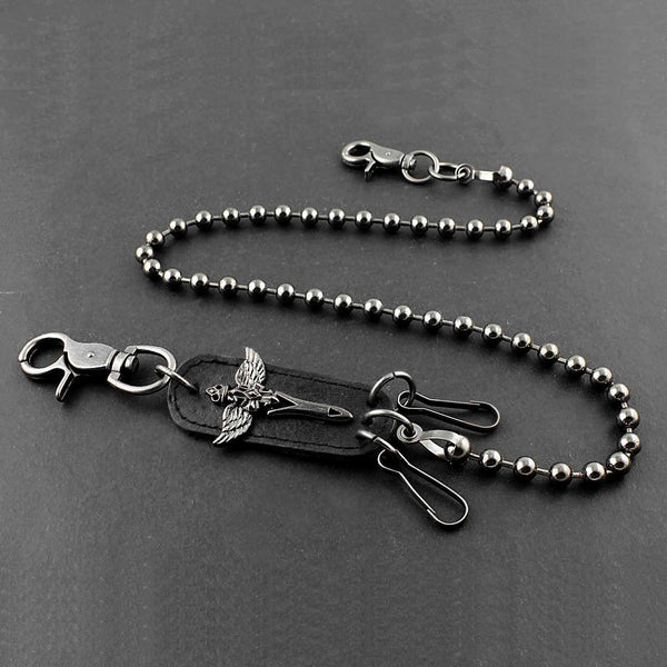 Solid Stainless Steel Long Bead Sword Wallet Chain Cool Punk Rock Biker Trucker Wallet Chain Trucker Wallet Chain for Men - imessengerbags