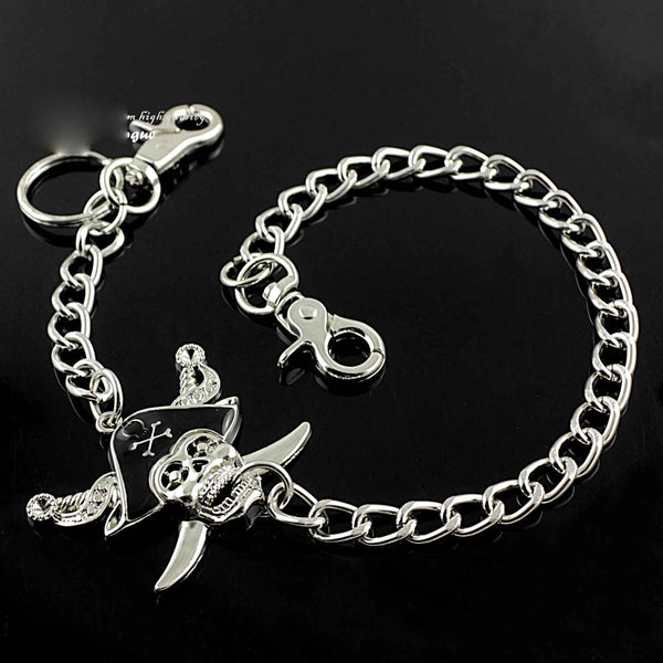 Solid Stainless Steel Pirate Skull Wallet Chain Cool Punk Rock Biker Trucker Wallet Chain Trucker Wallet Chain for Men - imessengerbags