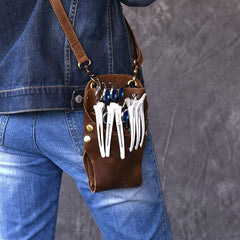 Vintage Leather Belt Pouch Men Hairstylist Tool barber pouch scissor case - imessengerbags