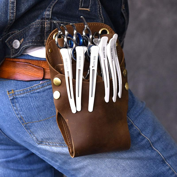 Vintage Leather Belt Pouch Men Hairstylist Tool barber pouch scissor case - imessengerbags